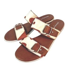 Donald J Pliner Libra Cow Hide Sandals Wide Strap Leather Flats Brown 8